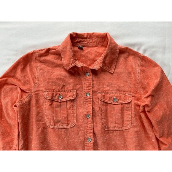 Women's Long Sleeve Button Down 100% Cotton Peachy/Orange Shirt, Size Medium - Picture 7 of 8